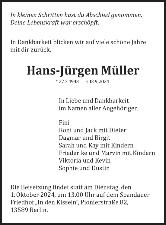 Traueranzeige von Hans-Jürgen Müller 