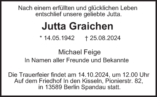 Traueranzeige von Jutta Graichen 