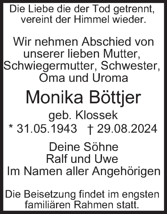 Traueranzeige von Monika Böttjer 