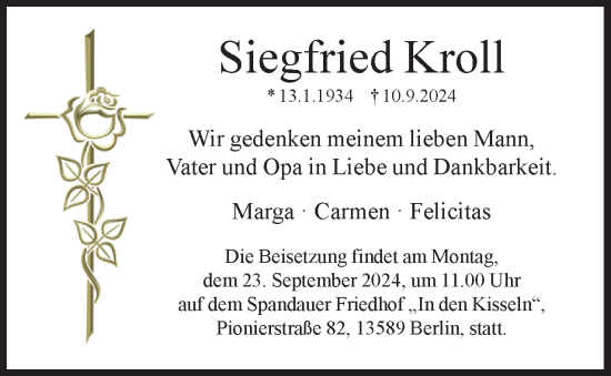 Traueranzeige von Siegried Kroll 