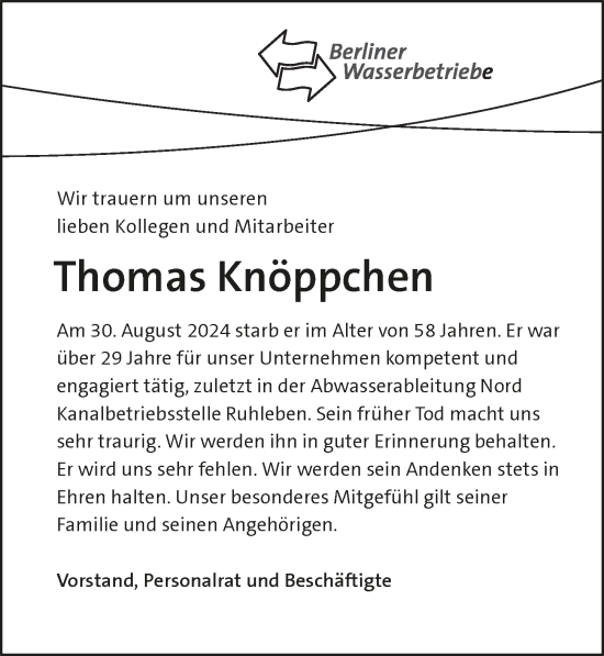 Traueranzeige von Thomas Knöppchen von Berliner Morgenpost