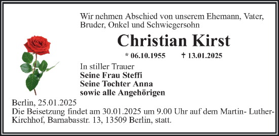 Traueranzeige von Christian Kirst von Berliner Morgenpost