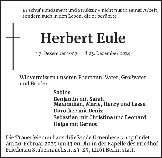 Traueranzeige von Herbert Eule von Berliner Morgenpost