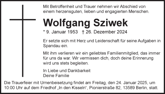 Traueranzeige von Wolfgang Sziwek 