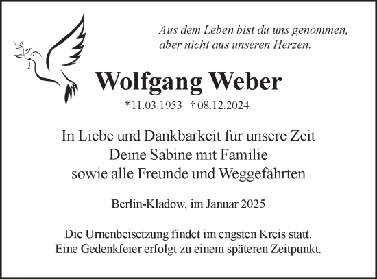 Traueranzeige von Wolfgang Weber 