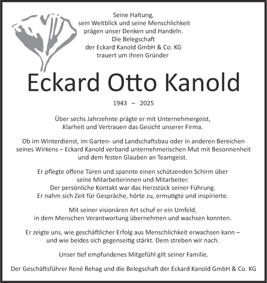 Traueranzeige von Eckard Otto Kanold 