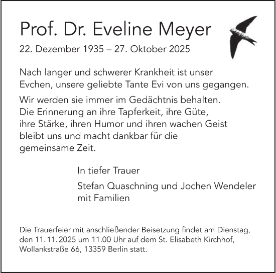Traueranzeige von Eveline Meyer von Berliner Morgenpost