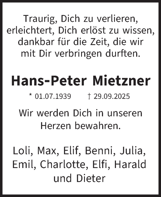 Traueranzeige von Hans-Peter Mietzner von Berliner Morgenpost
