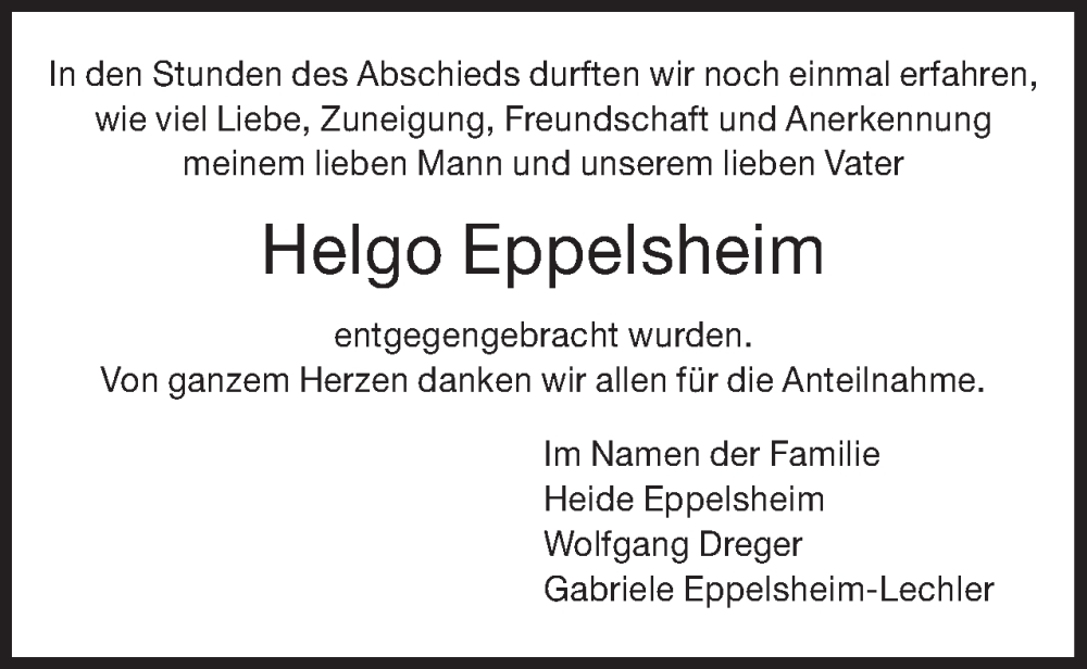  Traueranzeige für Helgo Eppelsheim vom 04.10.2025 aus 