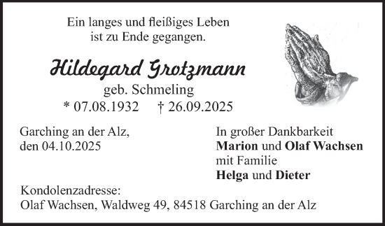 Traueranzeige von Hildegard Grotzmann von Berliner Morgenpost