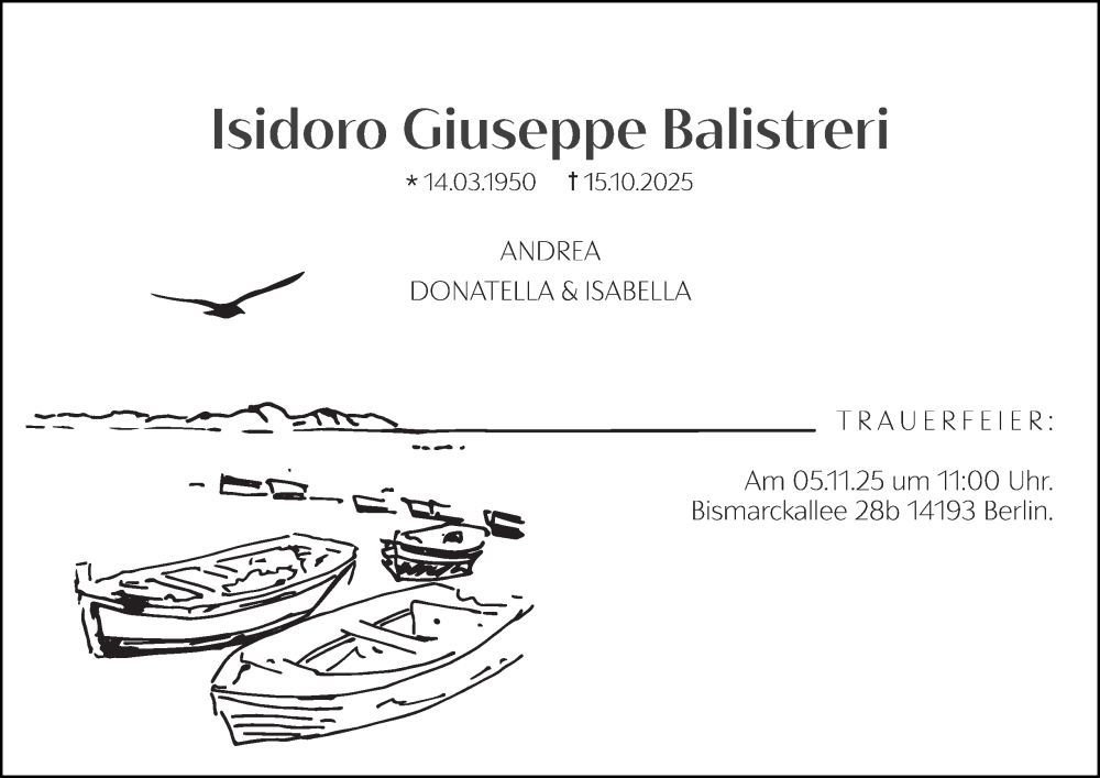  Traueranzeige für Isidoro Giuseppe Balistreri vom 01.11.2025 aus Berliner Morgenpost