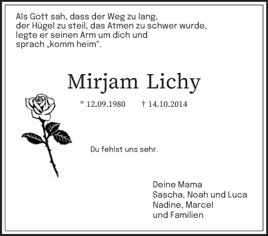 Traueranzeige von Mirjam Lichy von Berliner Morgenpost