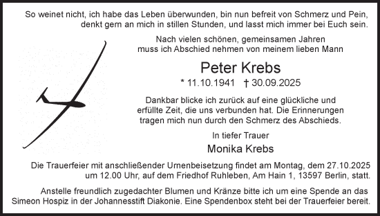 Traueranzeige von Peter Krebs 