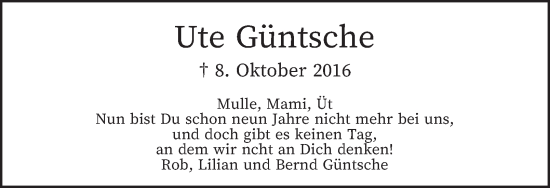 Traueranzeige von Ute Güntsche von Berliner Morgenpost
