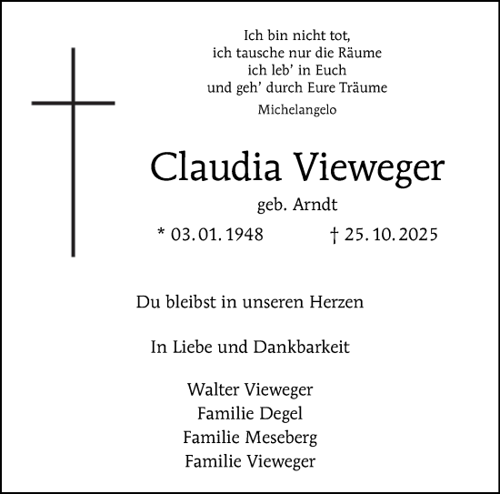 Traueranzeige von Claudia Vieweger von Berliner Morgenpost