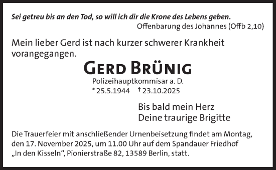 Traueranzeige von Gerd Brünig 