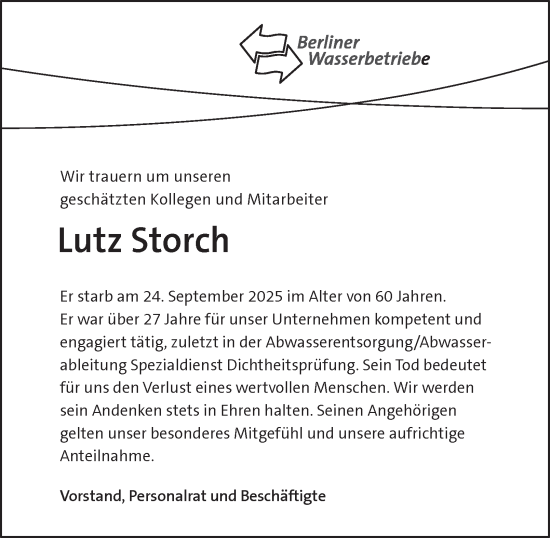 Traueranzeige von Lutz Storch von Berliner Morgenpost