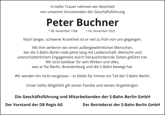 Traueranzeige von Peter Buchner von Berliner Morgenpost