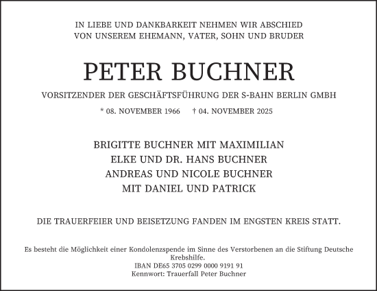 Traueranzeige von Peter Buchner von Berliner Morgenpost
