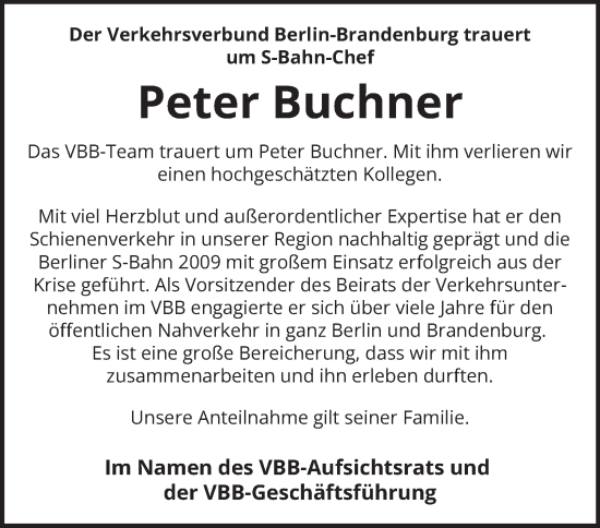 Traueranzeige von Peter Buchner von Berliner Morgenpost