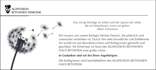 Traueranzeige von Selime Osmani von Berliner Morgenpost