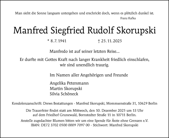 Traueranzeige von Manfred Siegfried Rudolf Skorupski von Berliner Morgenpost