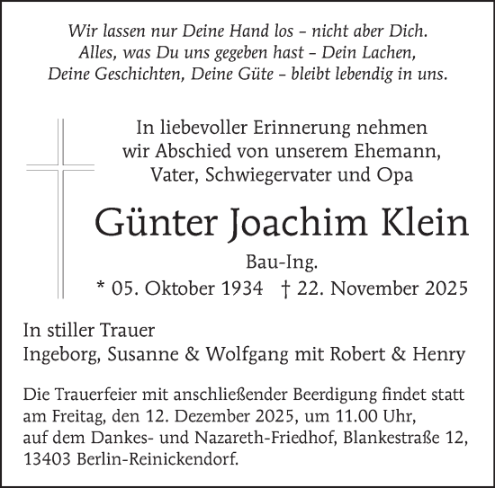 Traueranzeige von Günter Joachim Klein von Berliner Morgenpost