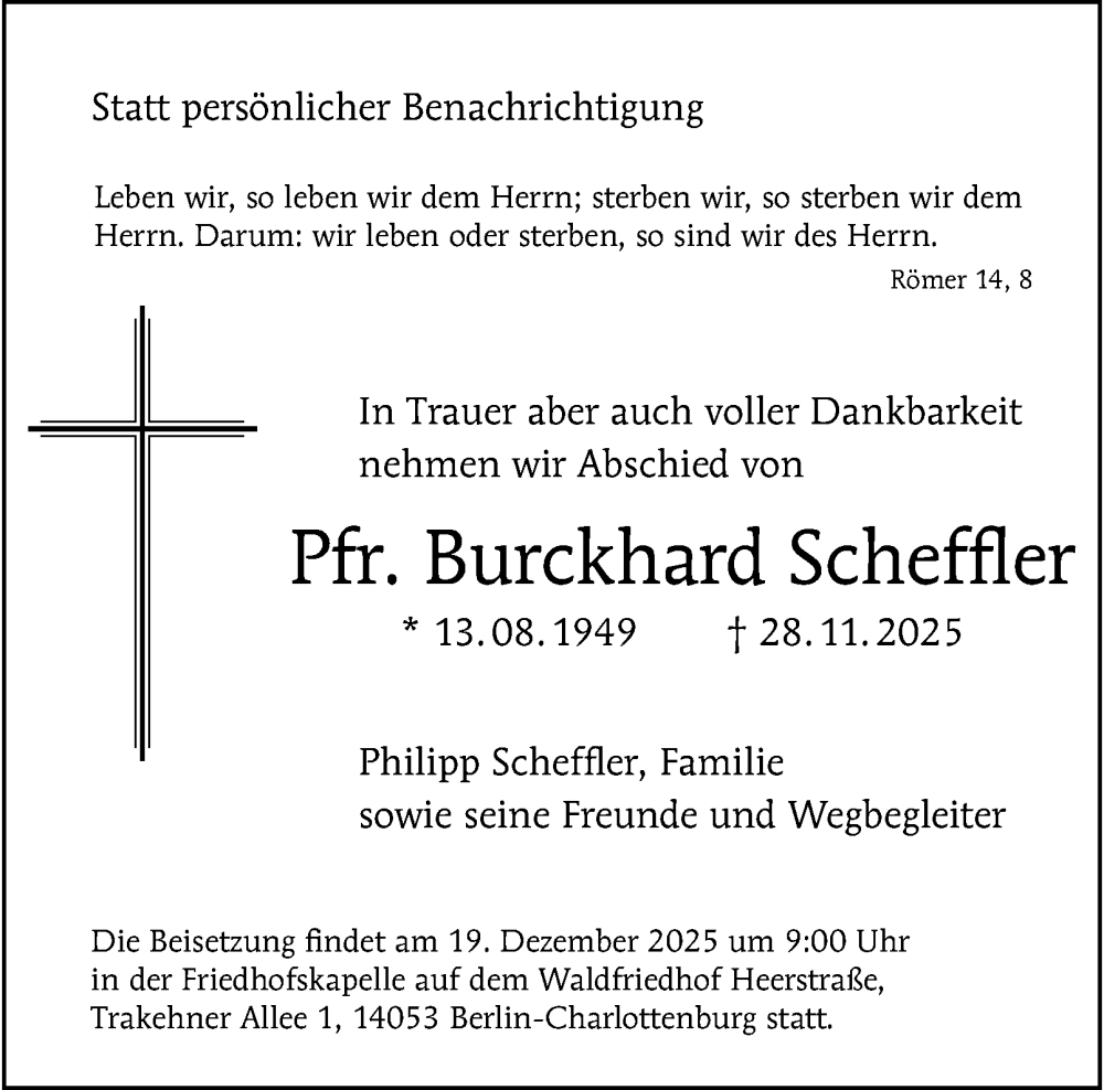  Traueranzeige für Burckhard Scheffler vom 06.12.2025 aus Berliner Morgenpost
