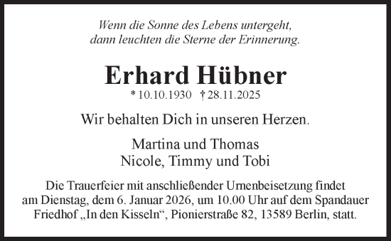 Traueranzeige von Erhard Hübner 
