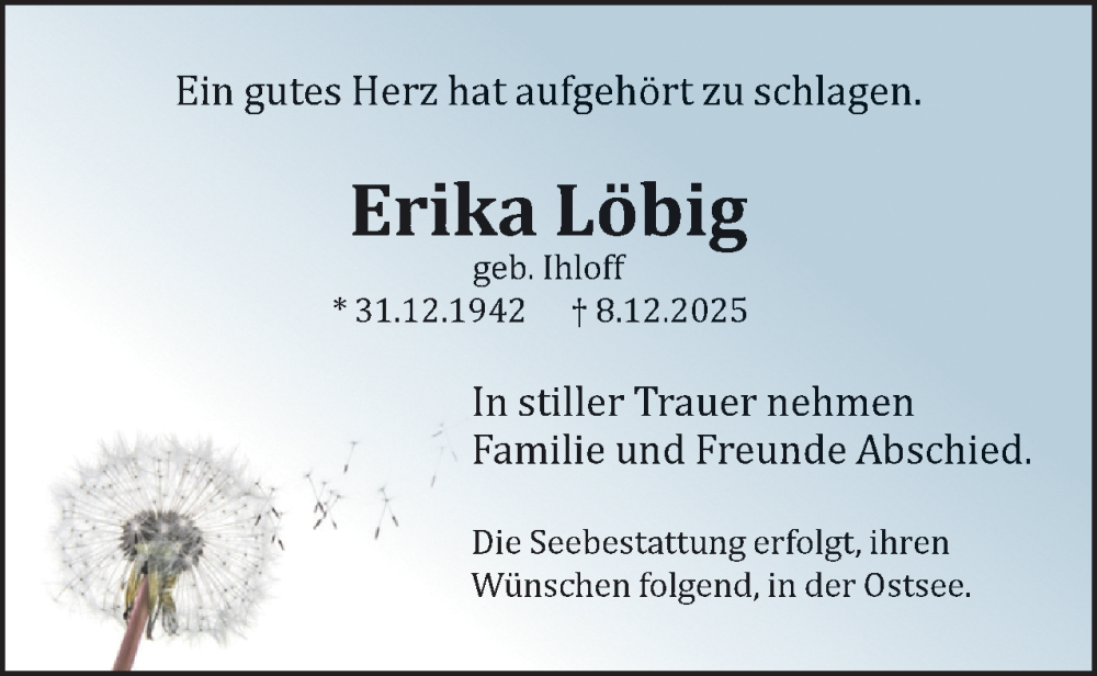  Traueranzeige für Erika Löbig vom 20.12.2025 aus 