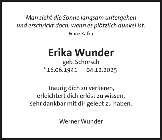 Traueranzeige von Erika Wunder 