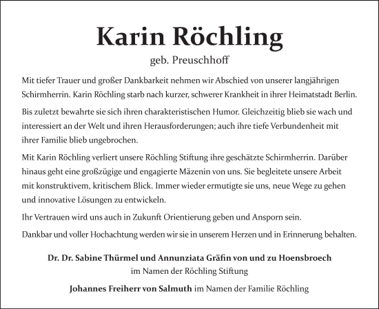 Traueranzeige von Karin Röchling von  Berliner Morgenpost