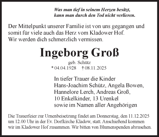 Traueranzeige von Ingeborg Groß 