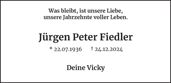 Traueranzeige von Jürgen Peter Fiedler von Berliner Morgenpost