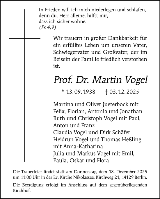 Traueranzeige von Martin Vogel von Berliner Morgenpost