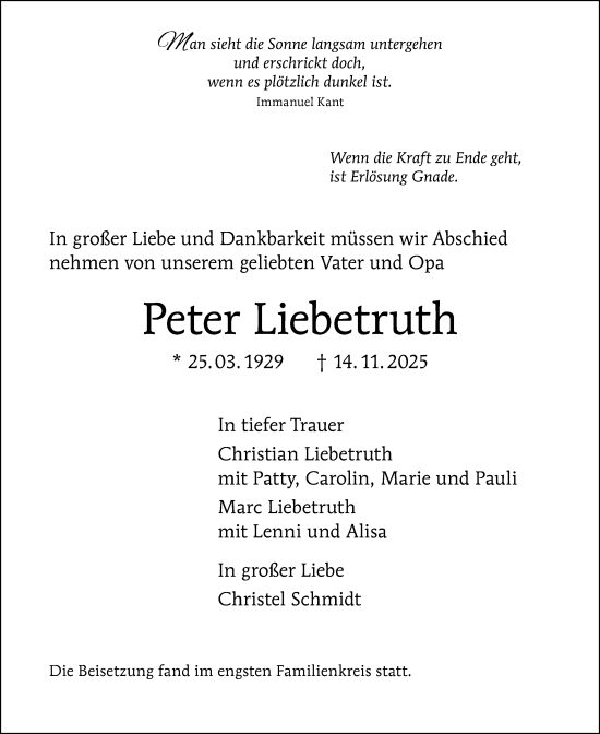 Traueranzeige von Peter Liebetruth von Berliner Morgenpost