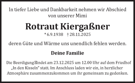 Traueranzeige von Rotraut Kiergaßner 