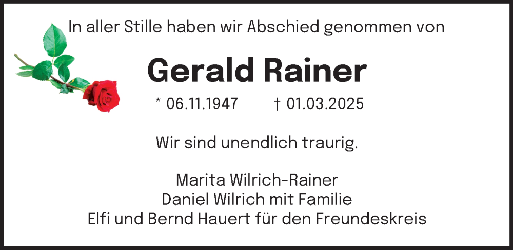 Traueranzeige für Gerald Rainer vom 19.04.2025 aus Berliner Morgenpost