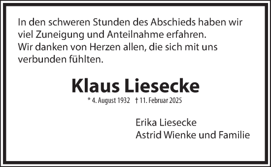 Traueranzeige von Klaus Liesecke 