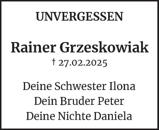 Traueranzeige von Rainer Grzeskowiak von Berliner Morgenpost