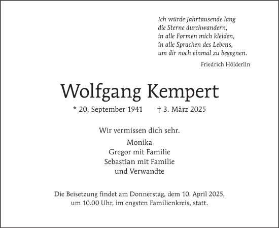 Traueranzeige von Wolfgang Kempert von Berliner Morgenpost