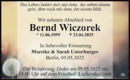 Traueranzeige von Bernd Wiczorek von Berliner Morgenpost