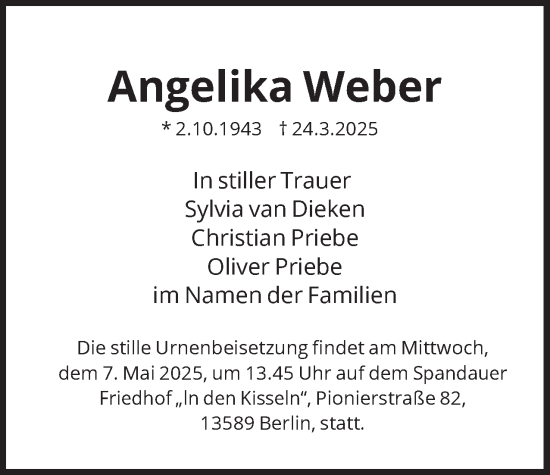 Traueranzeige von Angelika Weber 
