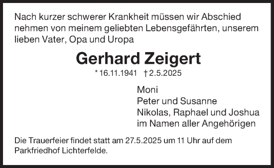 Traueranzeige von Gerhard Zeigert 