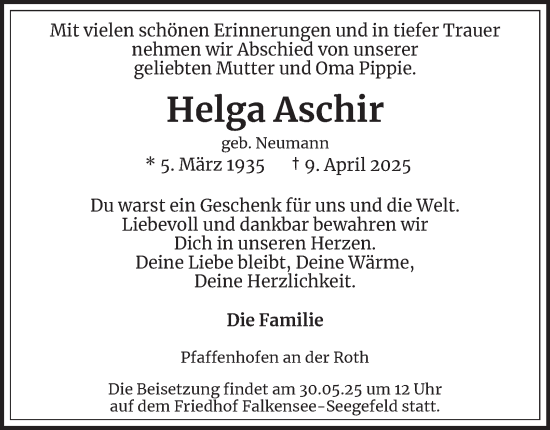Traueranzeige von Helga Aschir von Berliner Morgenpost