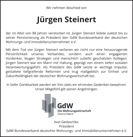Traueranzeige von Jürgen Steinert von Berliner Morgenpost