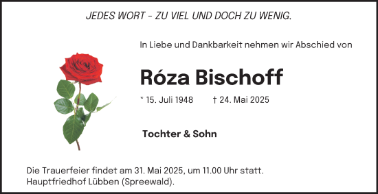 Traueranzeige von Róza Bischoff von Berliner Morgenpost