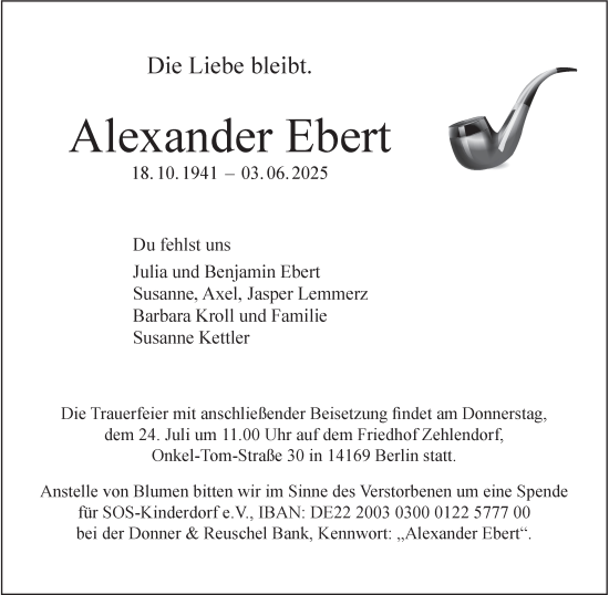 Traueranzeige von Alexander Ebert von Berliner Morgenpost