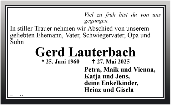 Traueranzeige von Gerd Lauterbach 