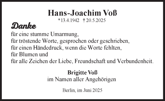 Traueranzeige von Hans-Joachim Voß 